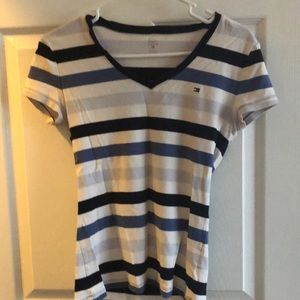 Medium blue striped shirt.